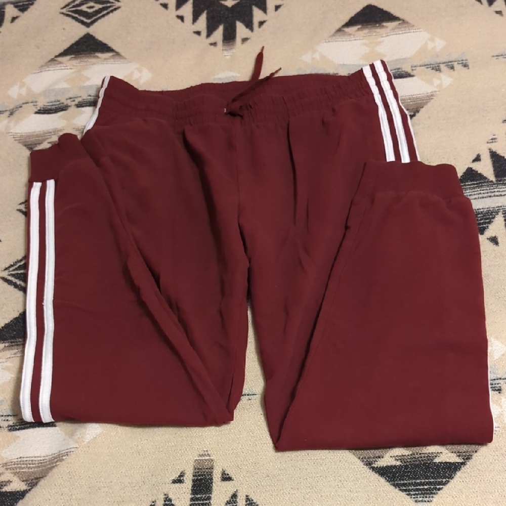Adidas Women Burgundy Joggers with White Stripes